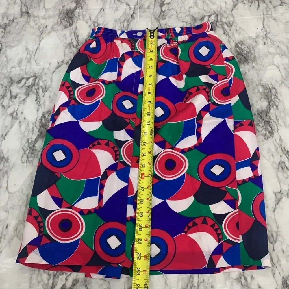 Sk & Company Vintage 70s 100% Silk Geometric Retro Print Skirt size 4 - Picture 4 of 7